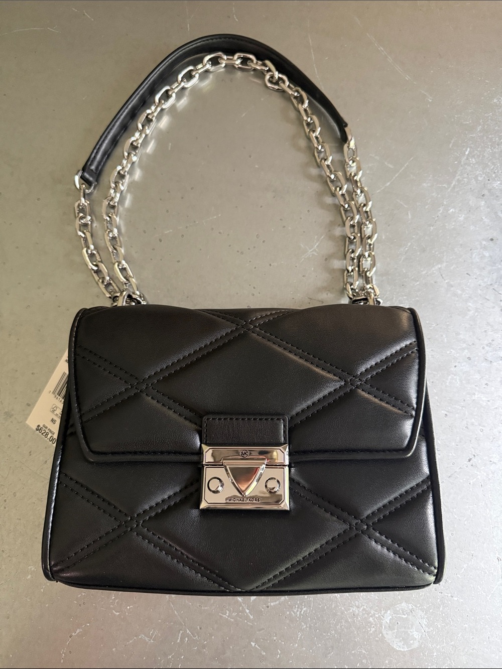 MICHAEL Michael Kors Black Quilted Shoulder Bag with Silver Chain